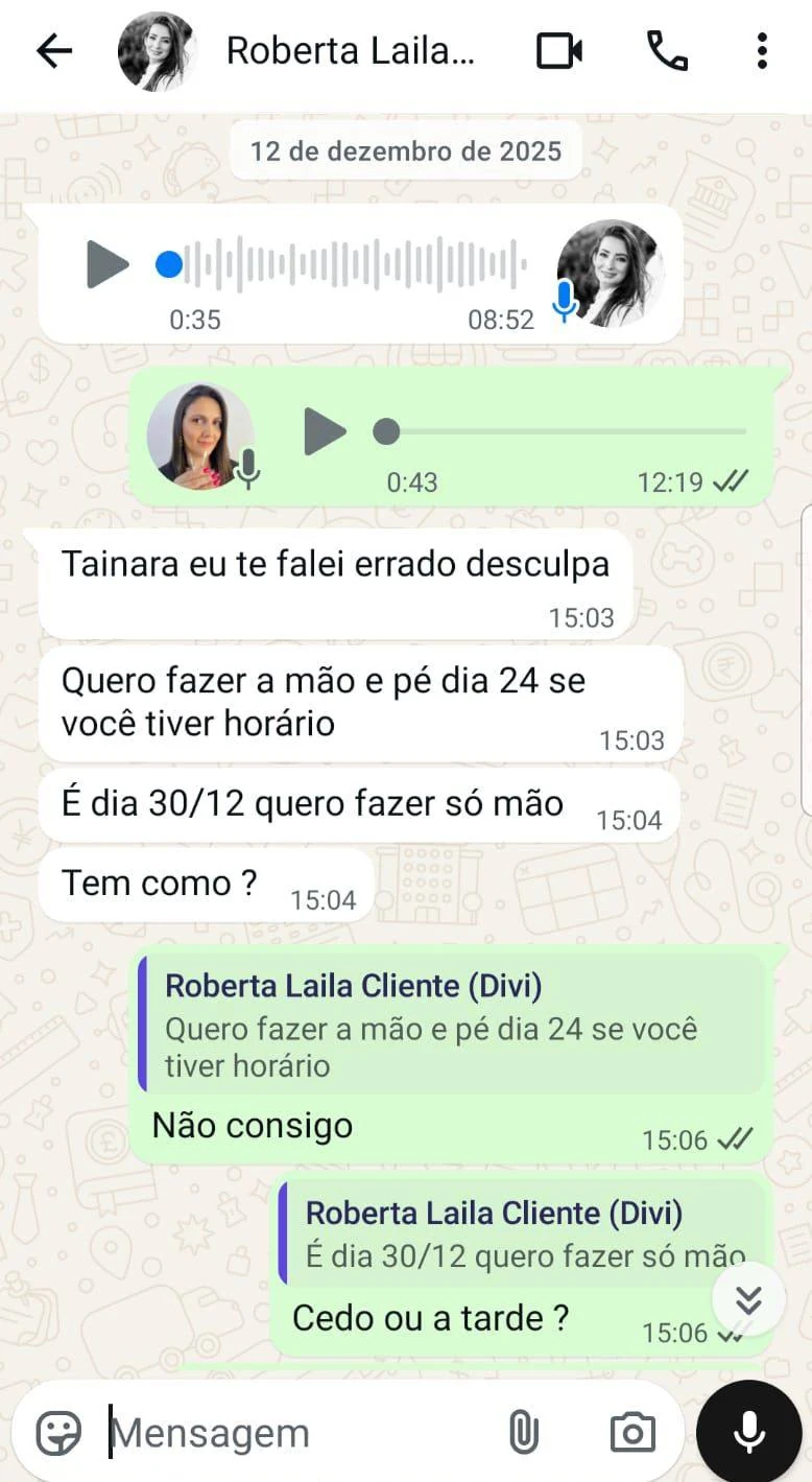 Cliente pedindo horário e recebendo a resposta de que não há vaga